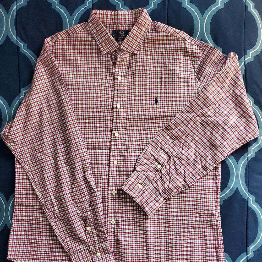 Men's XXL, Polo Ralph Lauren Long-sleeved Collard Plaid Button - Up